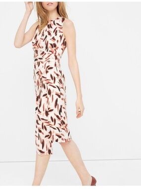 Sleeveless Pink & Brown Print Midi Dress